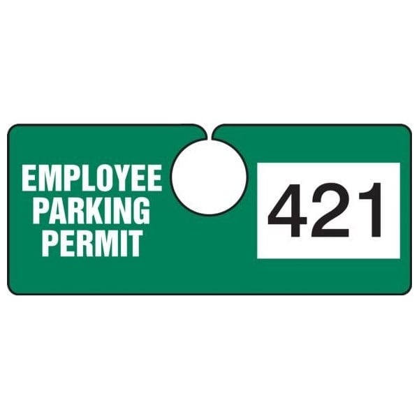 Accuform Parking Permit Tag, EMPLOYEE PARKING PERMIT Numbered 700-799, Green, 2in x 4.75in, 100PK TNT421GNH - main